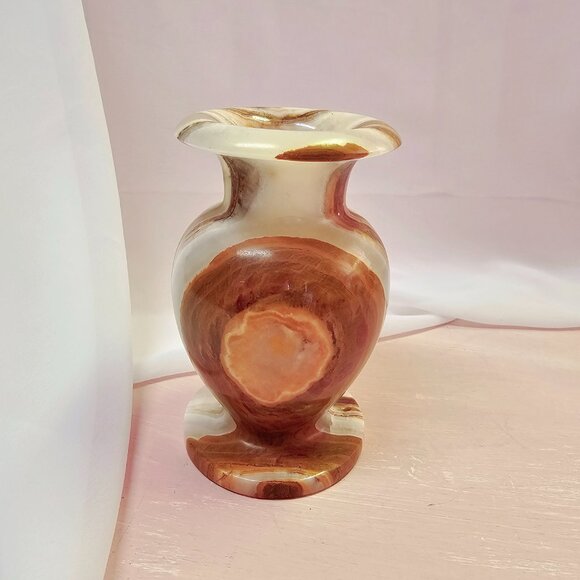Vintage Natural Onyx Marble Vase, Neutral Tones - Picture 2 of 6